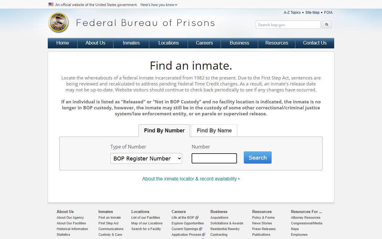 Federal Bureau of Prisons inmate locator used for Brevard County federal inmate records