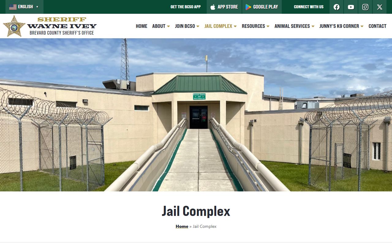 Brevard County Jail Complex overview page with capacity, address, and contact details